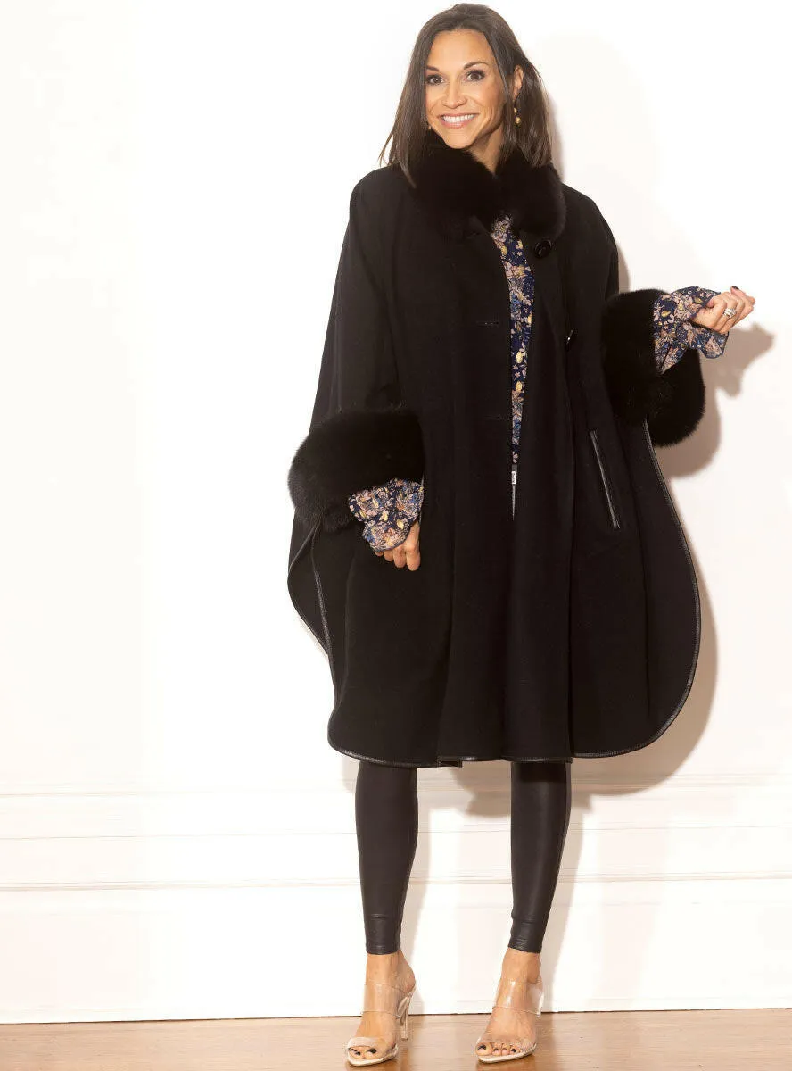 Cashmere & Wool Blend Cape with Fox Fur Trim