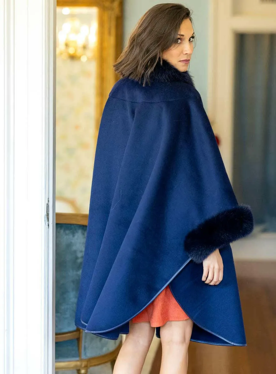 Cashmere & Wool Blend Cape with Fox Fur Trim
