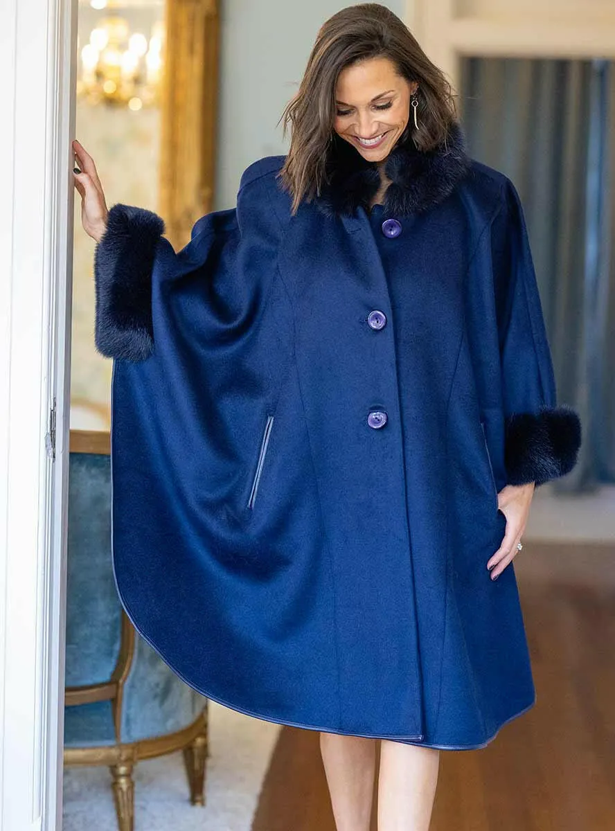 Cashmere & Wool Blend Cape with Fox Fur Trim