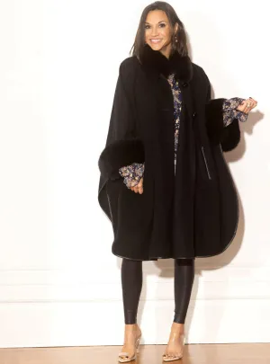 Cashmere & Wool Blend Cape with Fox Fur Trim