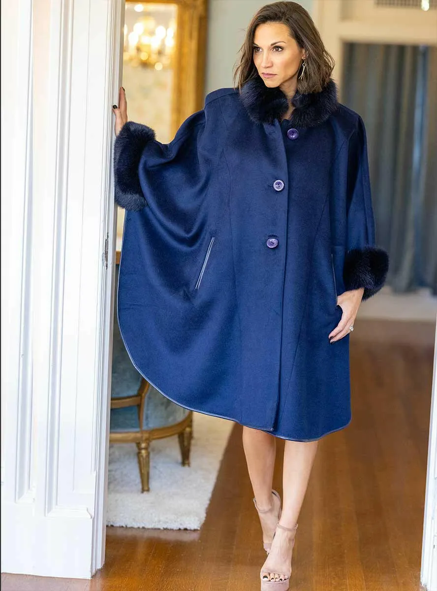 Cashmere & Wool Blend Cape with Fox Fur Trim