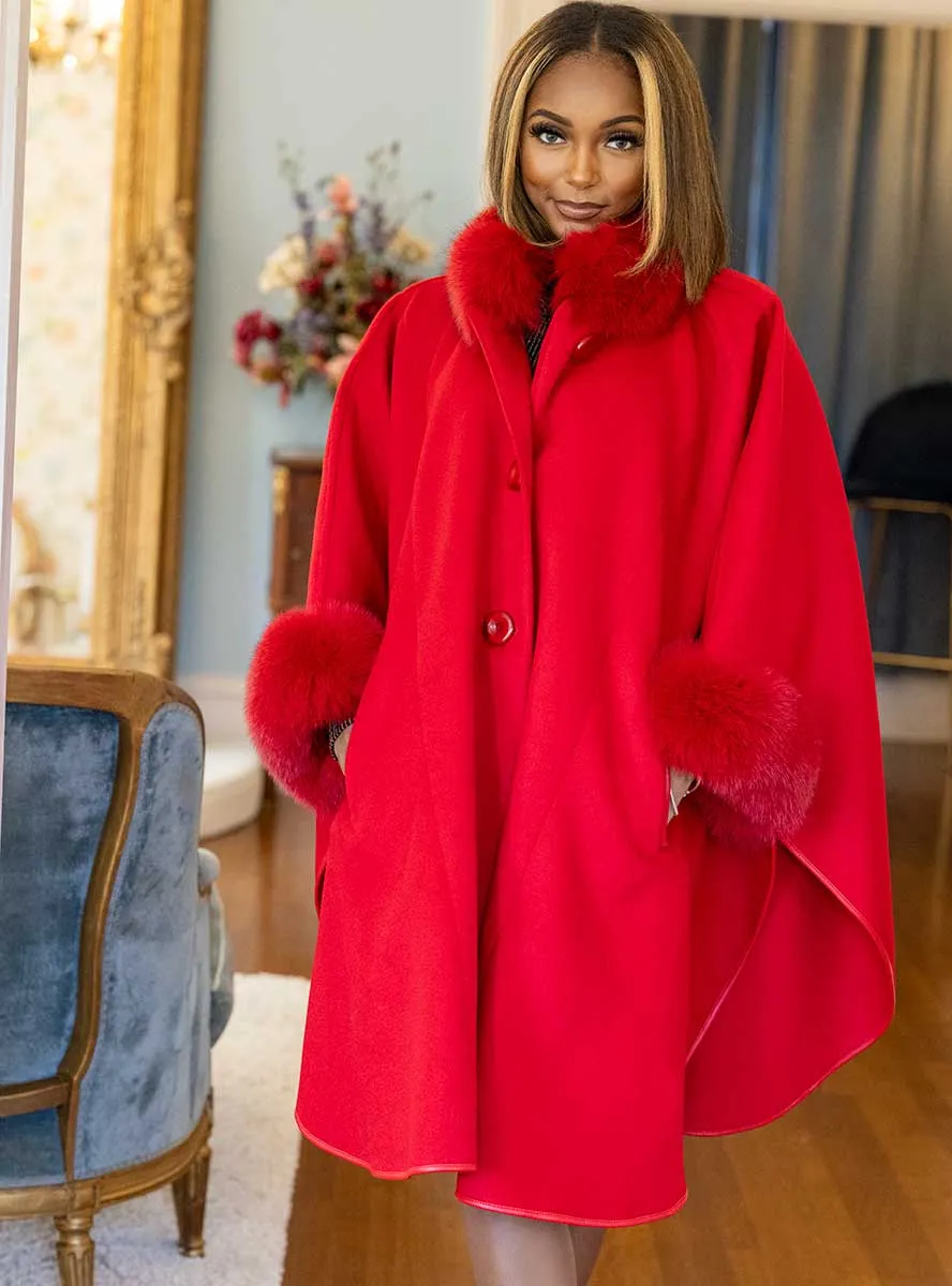 Cashmere & Wool Blend Cape with Fox Fur Trim