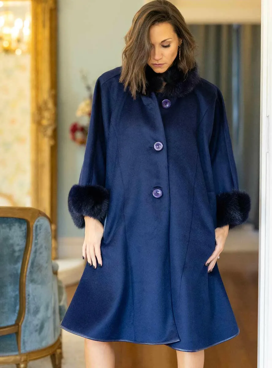 Cashmere & Wool Blend Cape with Fox Fur Trim