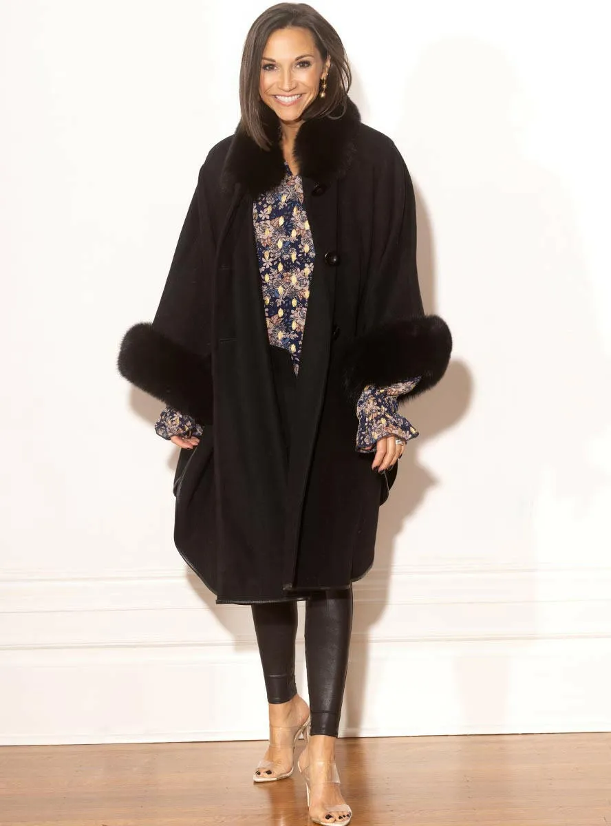 Cashmere & Wool Blend Cape with Fox Fur Trim