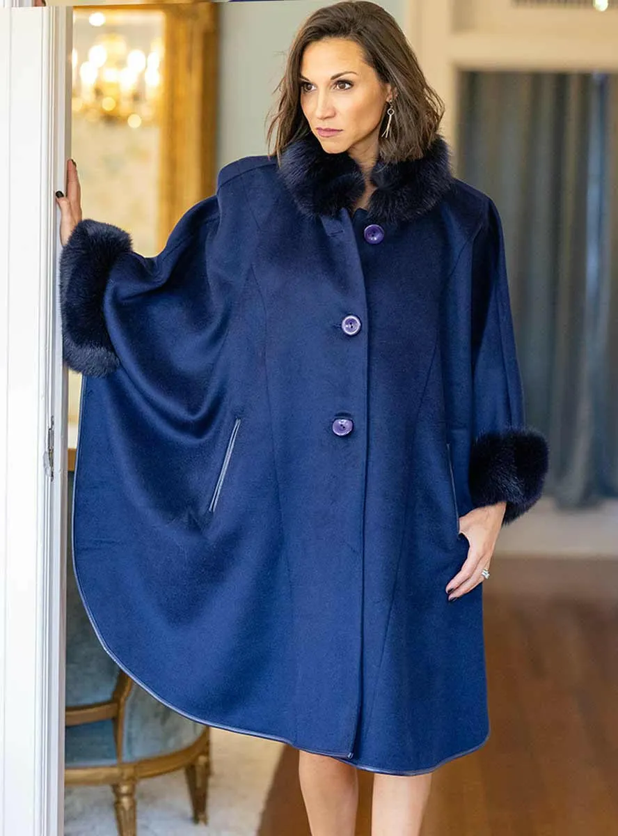 Cashmere & Wool Blend Cape with Fox Fur Trim