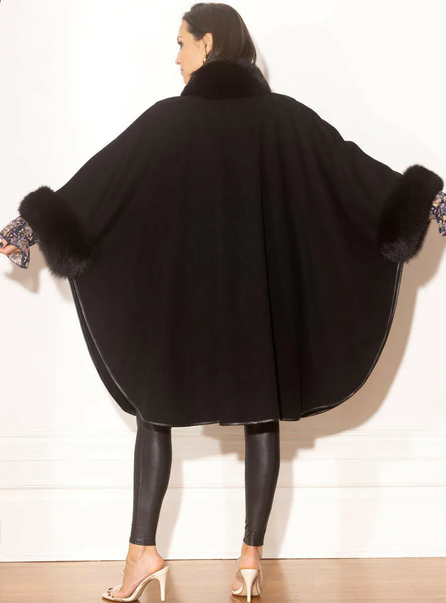Cashmere & Wool Blend Cape with Fox Fur Trim