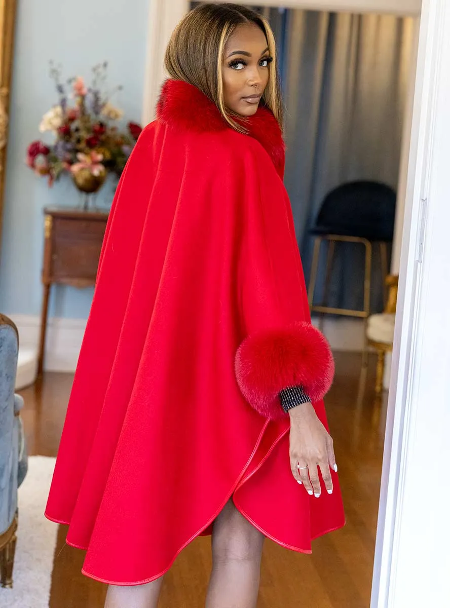 Cashmere & Wool Blend Cape with Fox Fur Trim