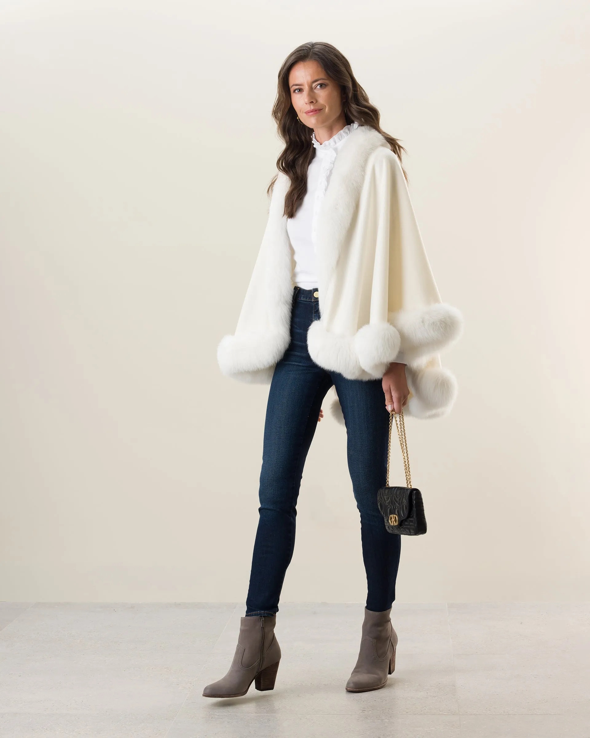 Cervinia Fur Trimmed Cashmere Cape Petite Length