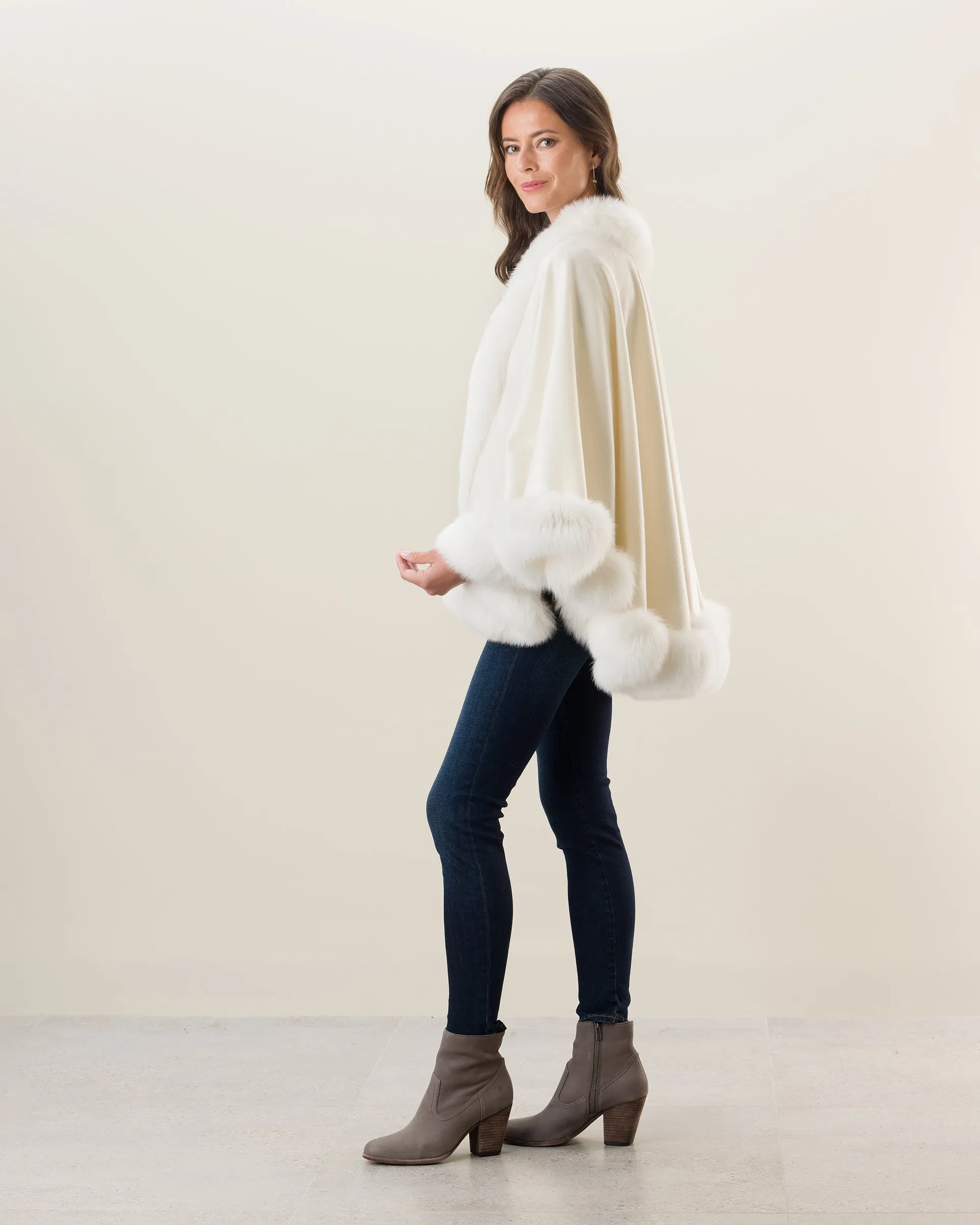 Cervinia Fur Trimmed Cashmere Cape Petite Length