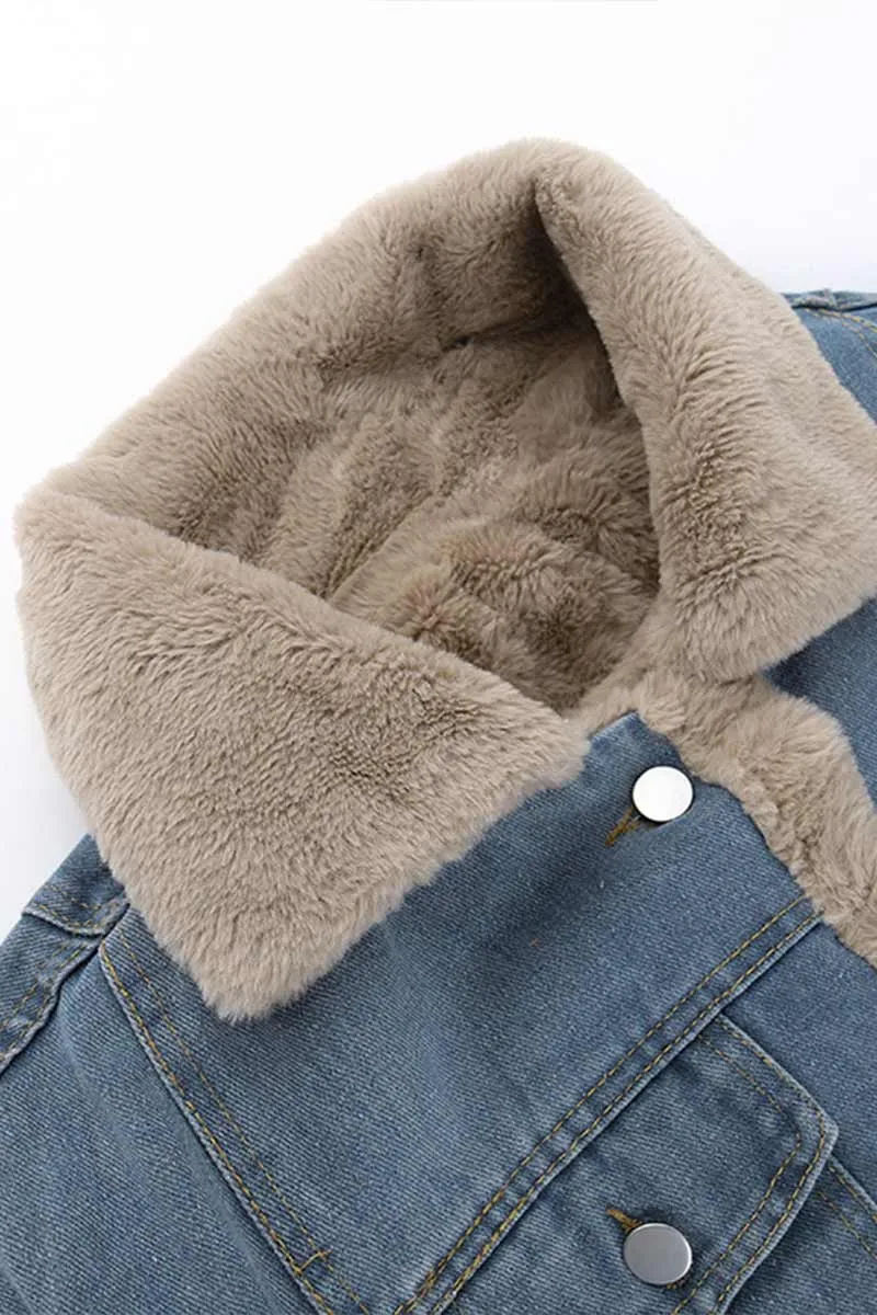 CH835 Denim Splicing Fur Jacket