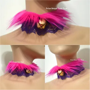 Cheshire Cat Inspired Fur Bell Lace Lolita Choker Gothic Necklace with Bell
