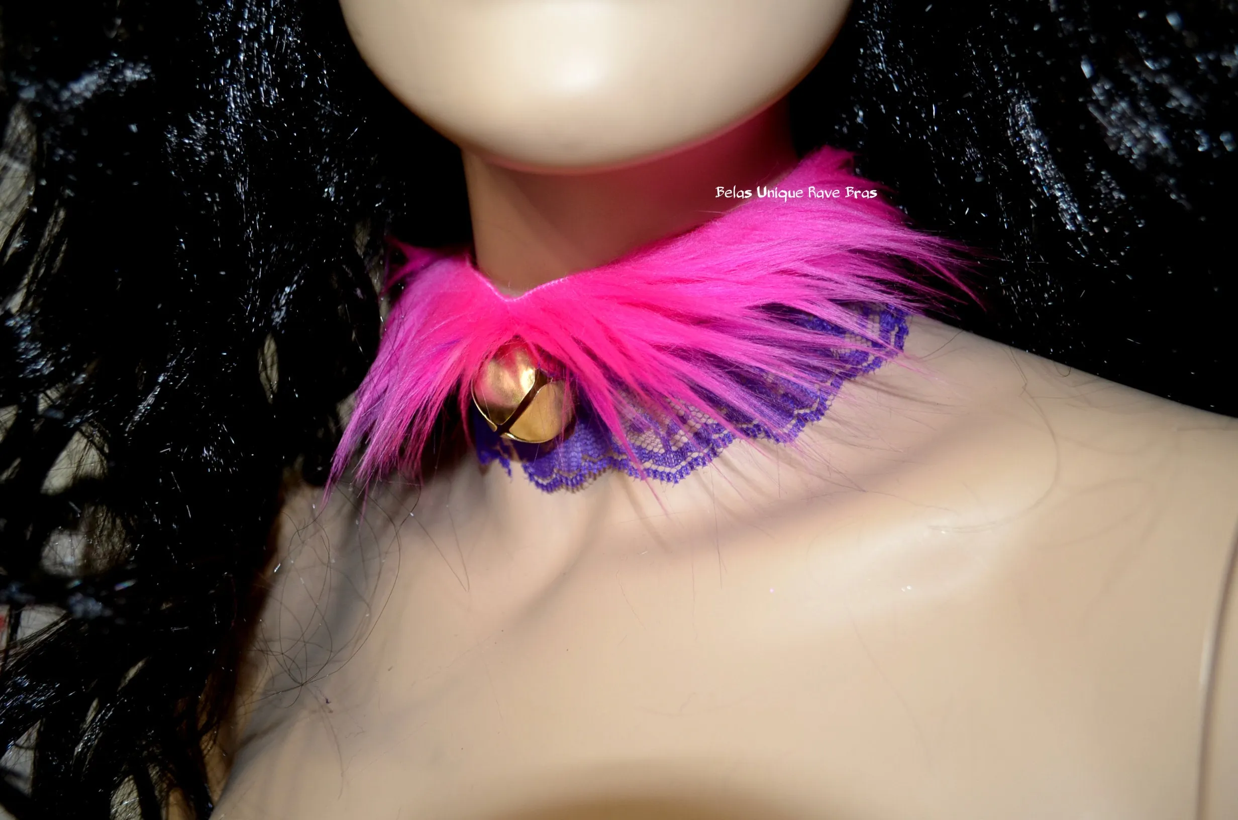 Cheshire Cat Inspired Fur Bell Lace Lolita Choker Gothic Necklace with Bell