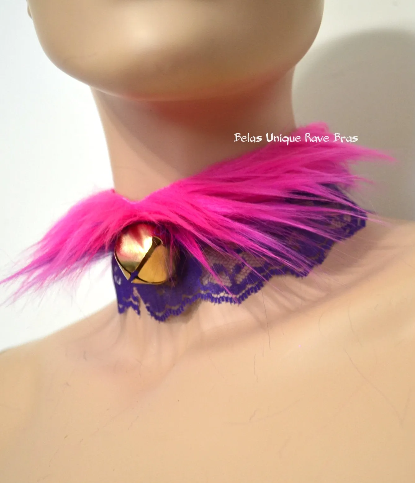 Cheshire Cat Inspired Fur Bell Lace Lolita Choker Gothic Necklace with Bell