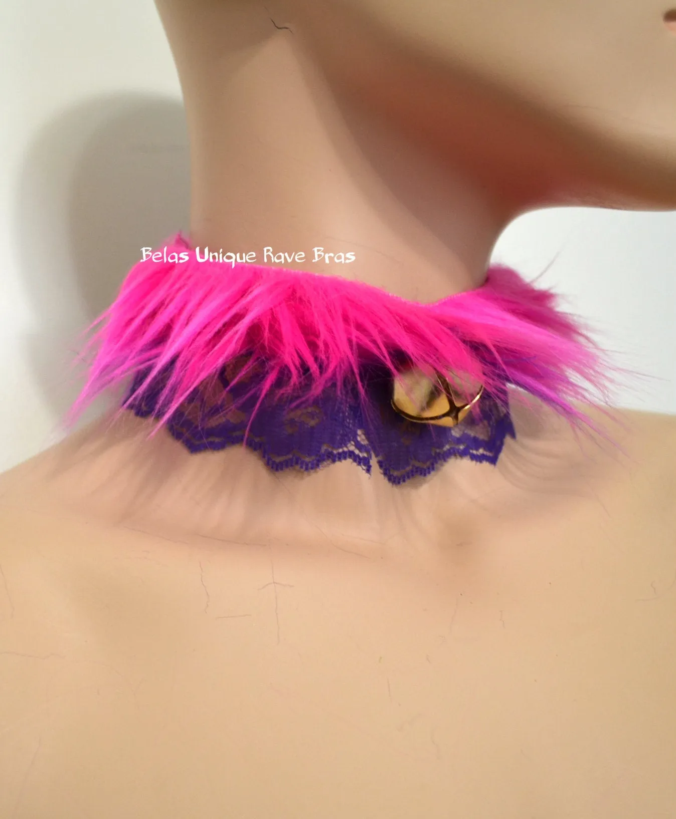 Cheshire Cat Inspired Fur Bell Lace Lolita Choker Gothic Necklace with Bell