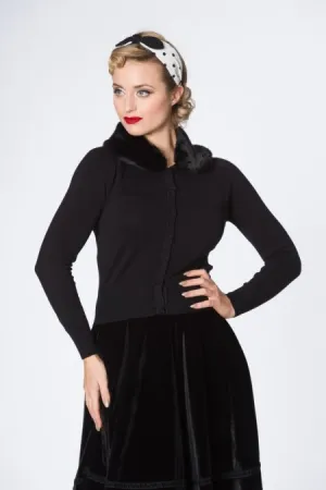Copy of Banned Retro 50's Bow Dreaming Faux Fur Detachable Collar Black Cardigan