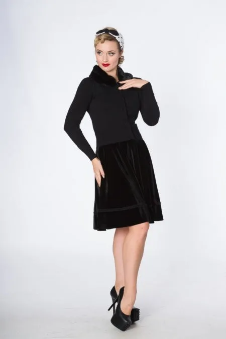 Copy of Banned Retro 50's Bow Dreaming Faux Fur Detachable Collar Black Cardigan