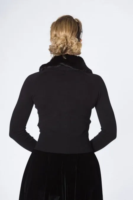 Copy of Banned Retro 50's Bow Dreaming Faux Fur Detachable Collar Black Cardigan