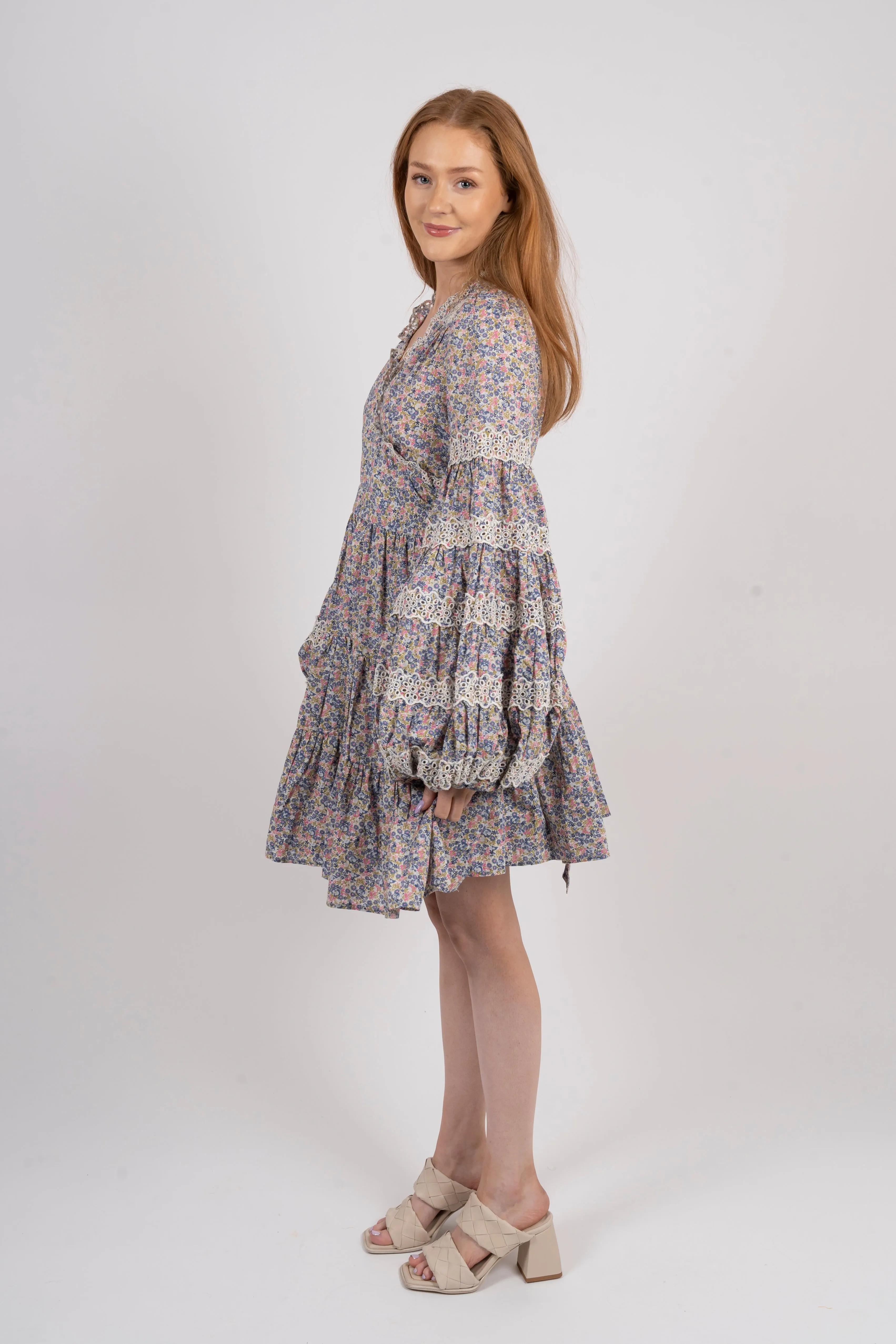 Cotton Slub Wrap Dress - Blue Garden