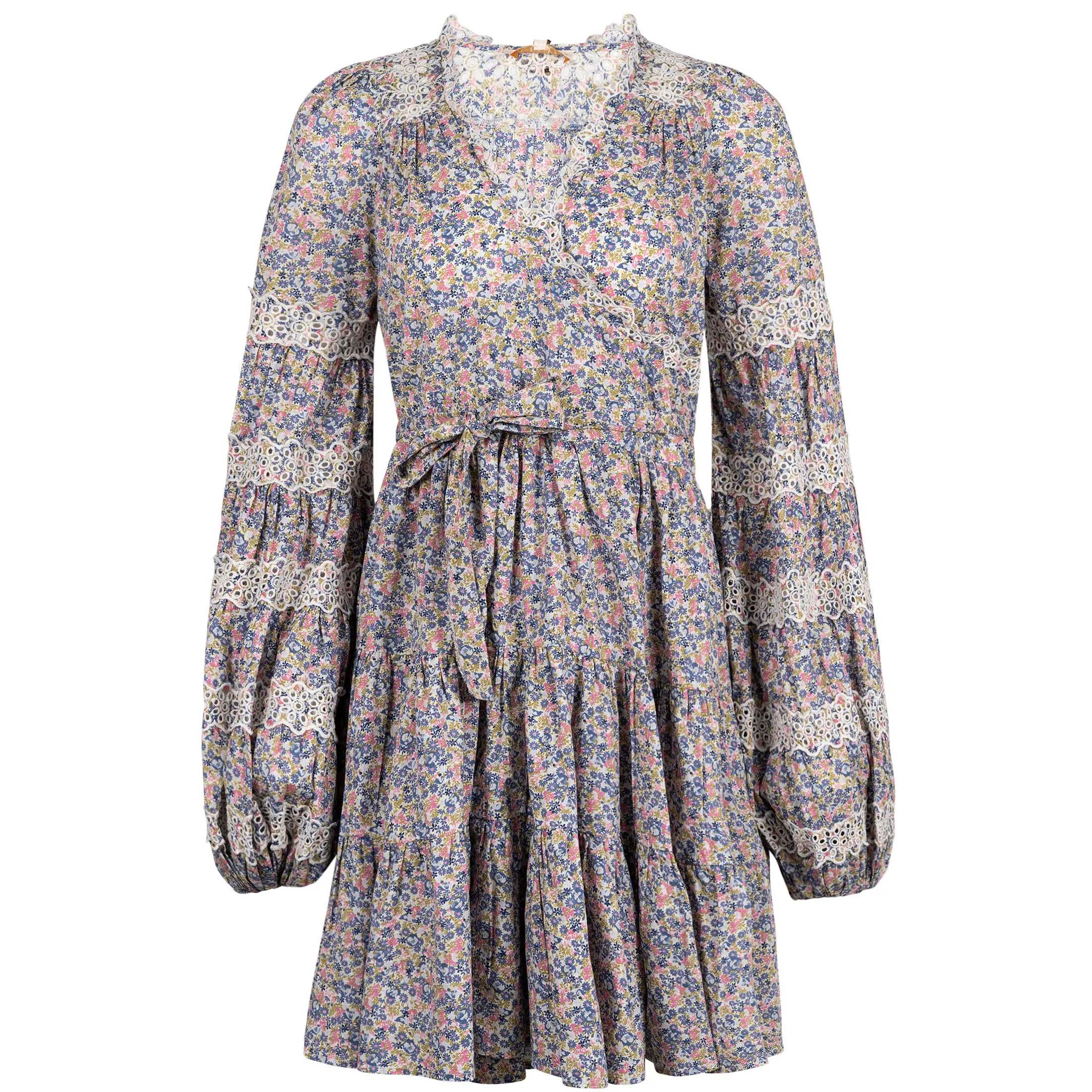 Cotton Slub Wrap Dress - Blue Garden