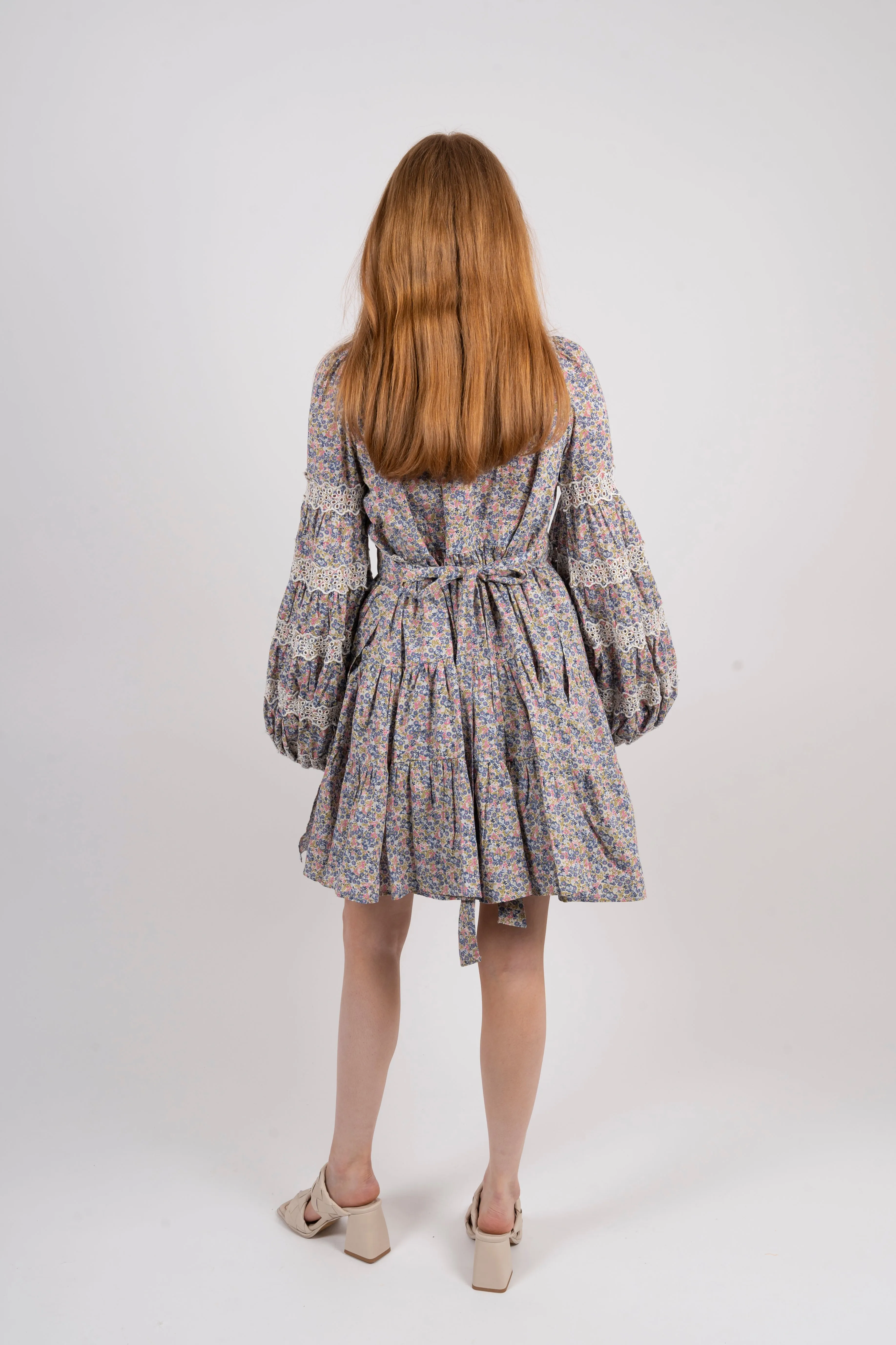 Cotton Slub Wrap Dress - Blue Garden