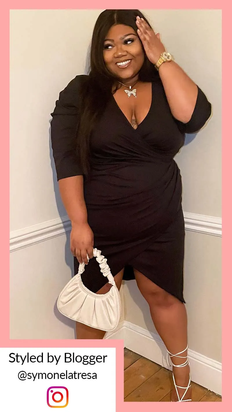 CurveWow Black Puff Sleeve Wrap Midi Dress