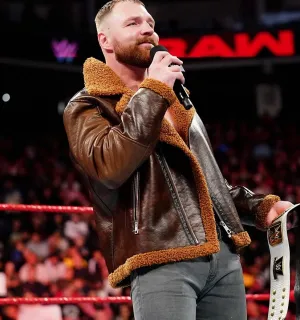 Dean Ambrose Brown Faux Shearling Style Real Leather Jacket by TJS