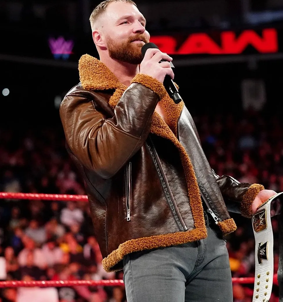Dean Ambrose Brown Faux Shearling Style Real Leather Jacket by TJS