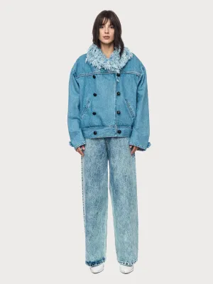 Denim Jacket with Denim Fur Collar