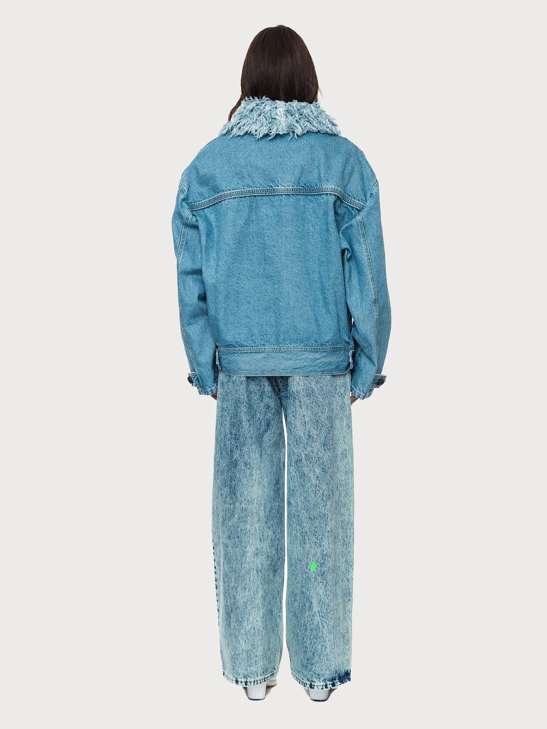 Denim Jacket with Denim Fur Collar