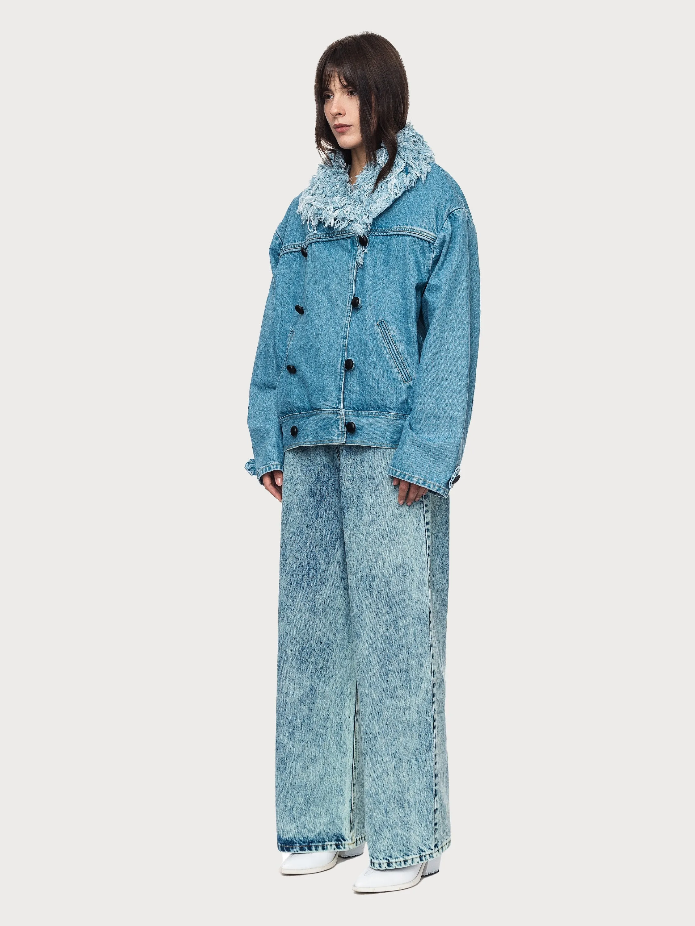 Denim Jacket with Denim Fur Collar