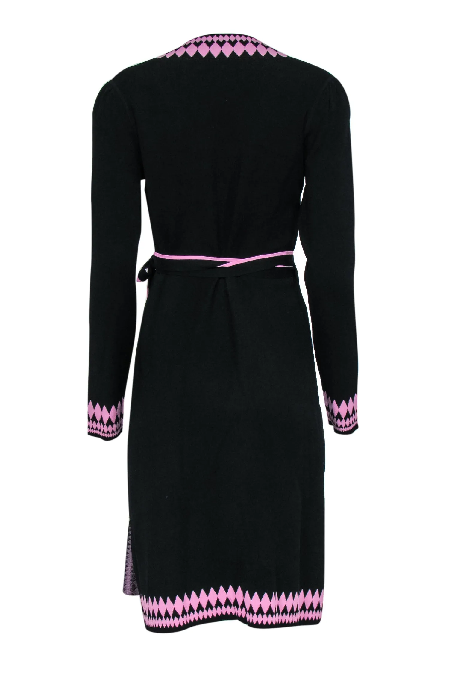 Diane von Furstenberg - Black Knit Wrap Dress w/ Pink Trim Sz M
