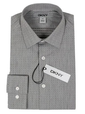 DKNY 24154 100% Cotton Boy's Dress Shirt - Dot - Gray