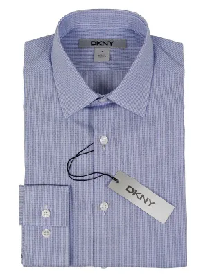 DKNY 24161 100% Cotton Boy's Dress Shirt - Checked - Blue and White