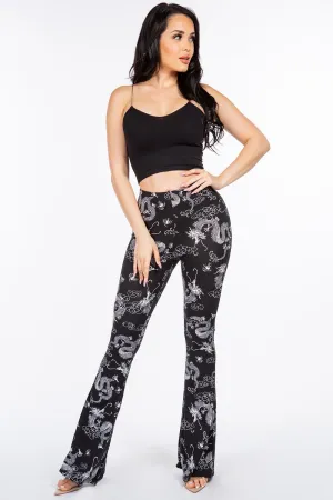Dragon Print Bell Bottoms
