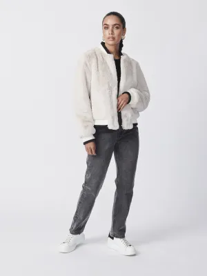 Essential Faux Fur Bomber Jacket - Bone