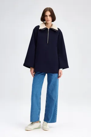 FAUX FUR COLLAR SWEATSHIRT