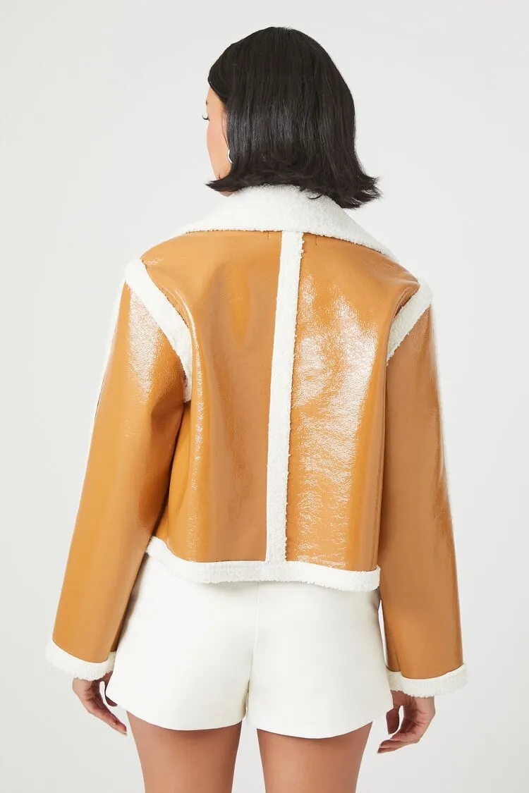 Faux Shearling-Trim Button-Front Jacket