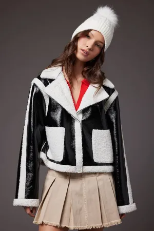Faux Shearling-Trim Button-Front Jacket