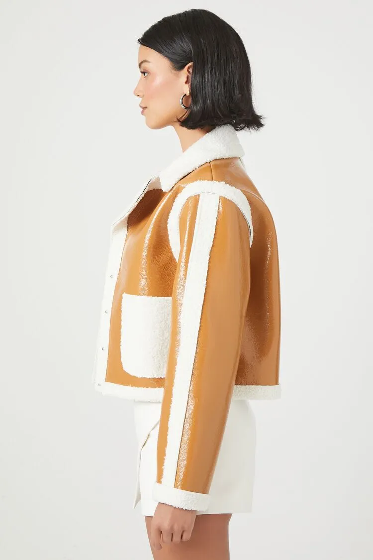 Faux Shearling-Trim Button-Front Jacket