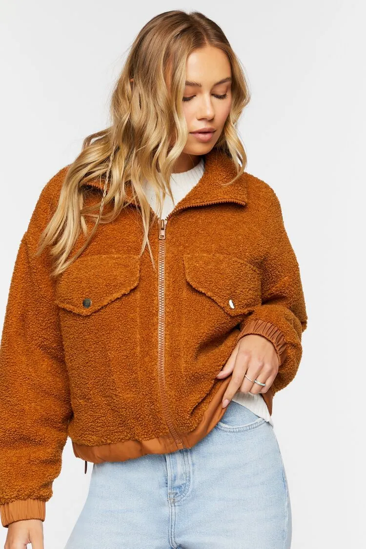 Faux Shearling Zip-Up Bomber Jacket