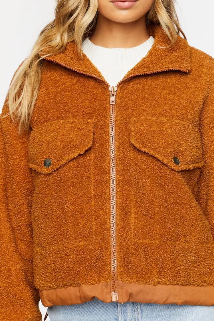 Faux Shearling Zip-Up Bomber Jacket