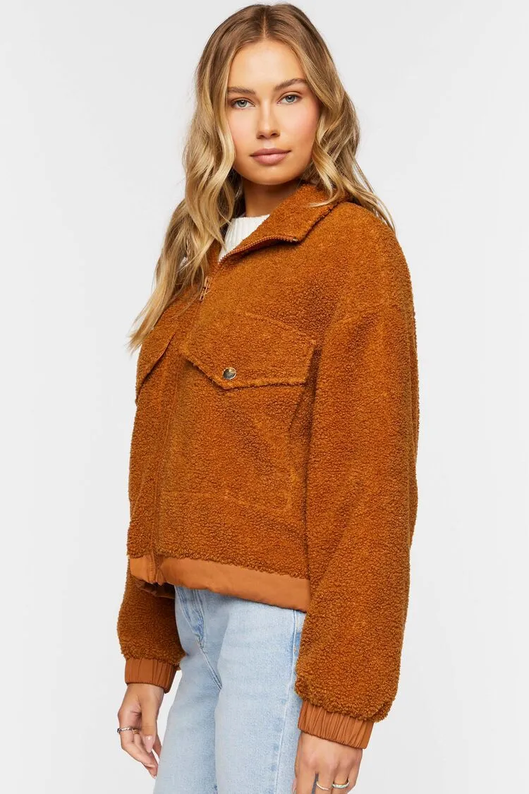 Faux Shearling Zip-Up Bomber Jacket