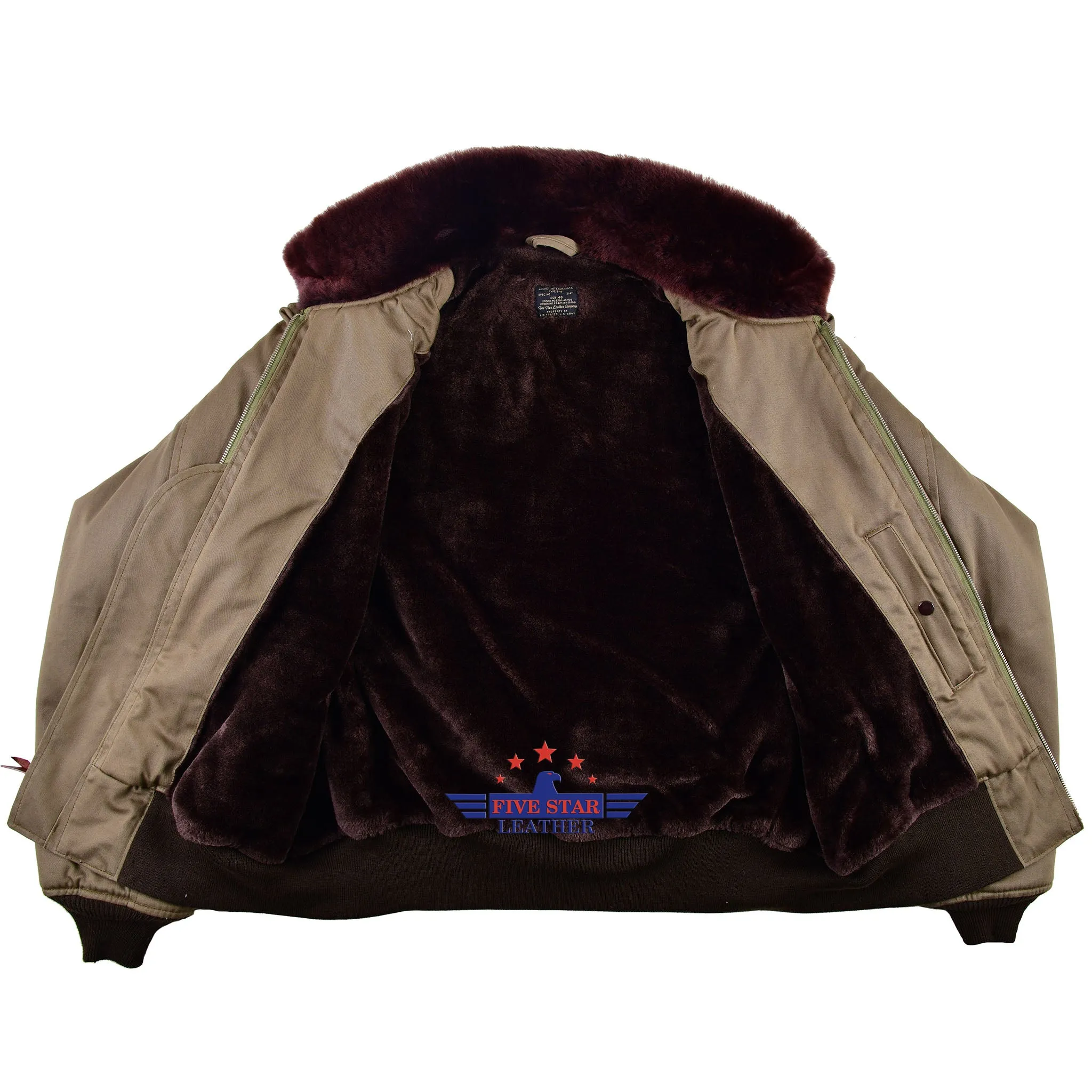 FiveStar Leather Type B 10 USAAF Military Flight Cloth Jacket Olive Cotton
