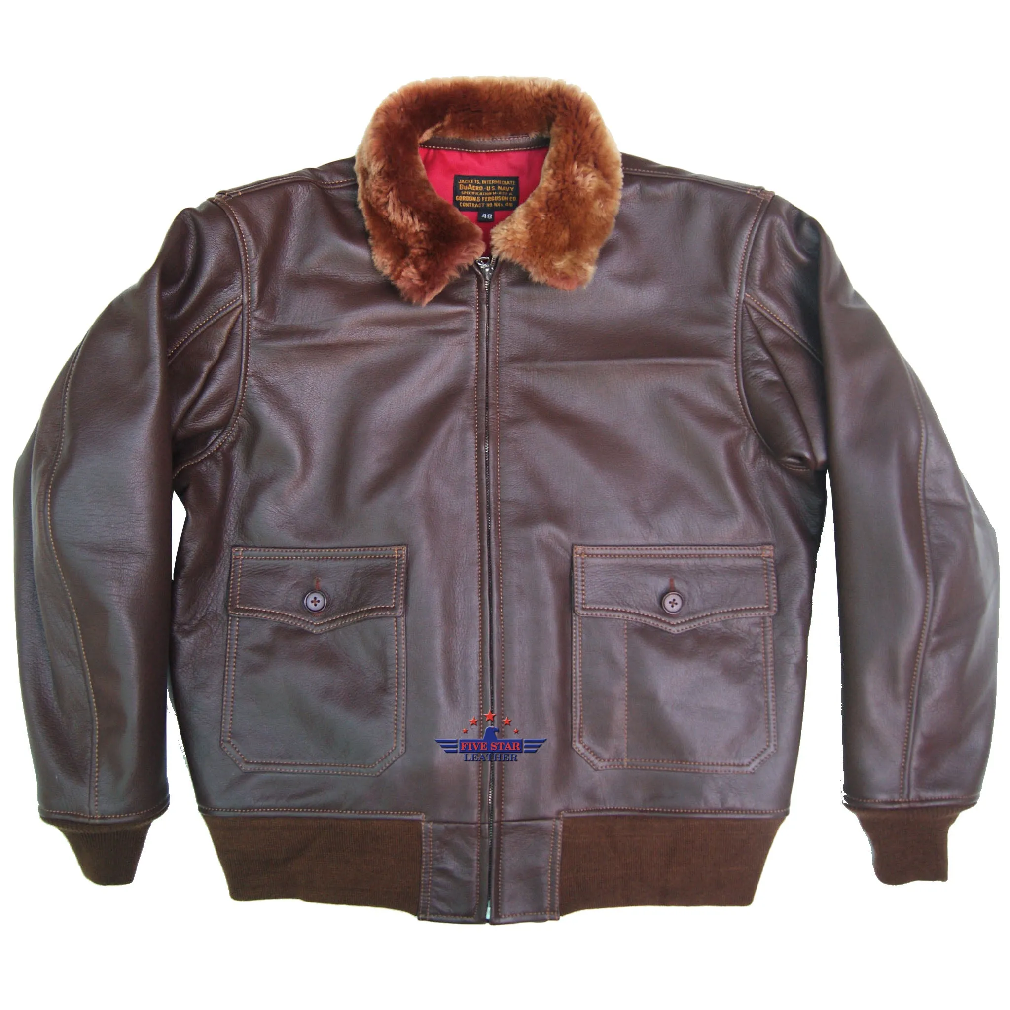 Flight G1 Bomber Naval Flying Men Jacket USN Goatskin Leather Russet Brown M422
