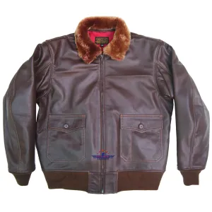 Flight G1 Bomber Naval Flying Men Jacket USN Goatskin Leather Russet Brown M422