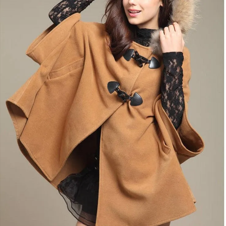 Fur Collar Cloak Woolen Shawl Coat