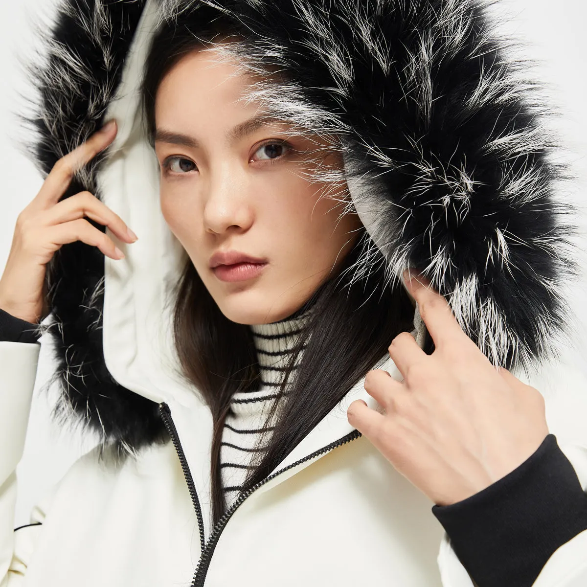 Fur collar white parka down