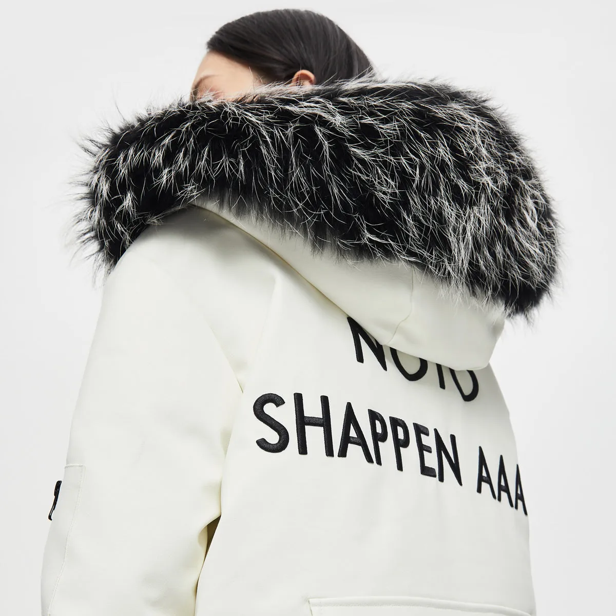 Fur collar white parka down