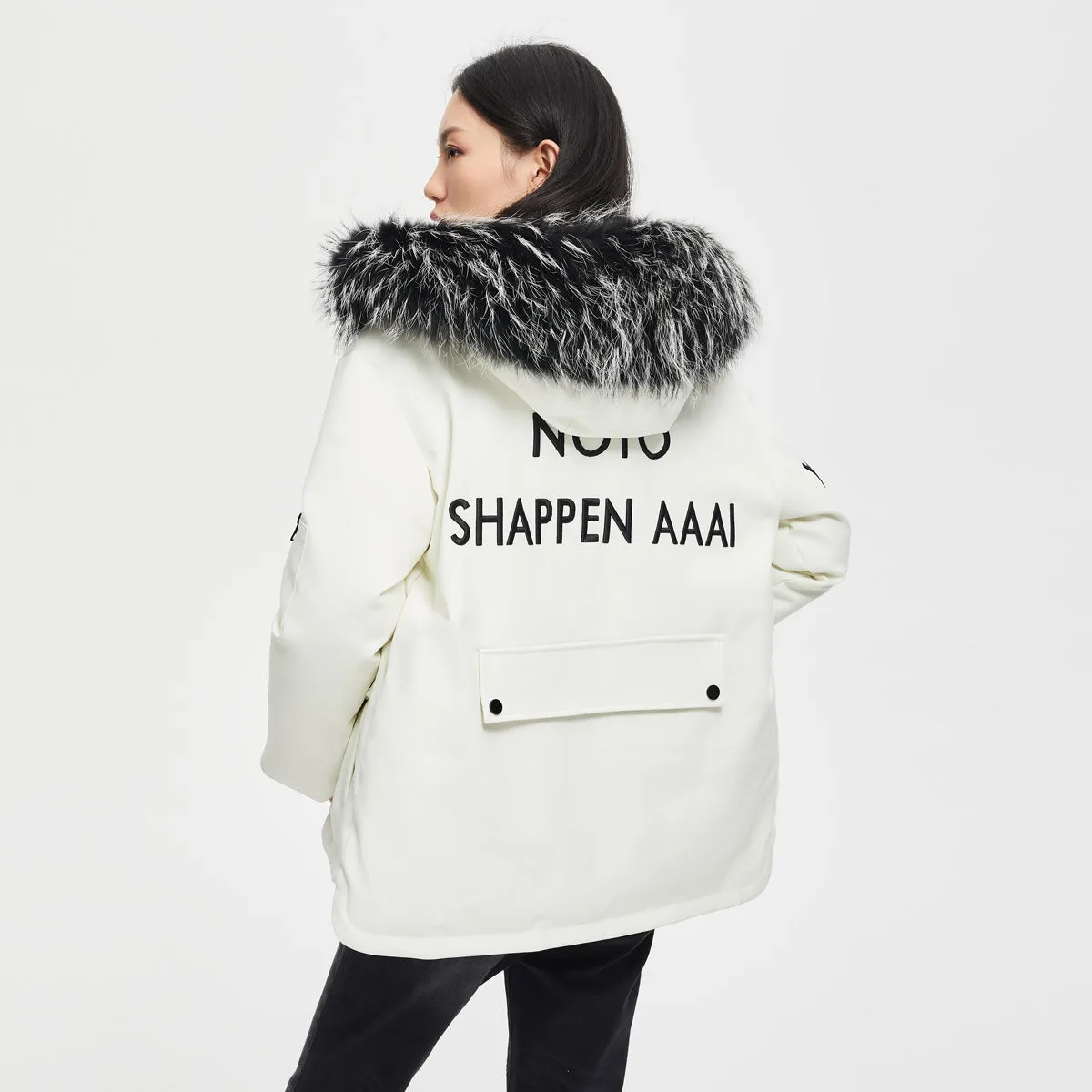 Fur collar white parka down