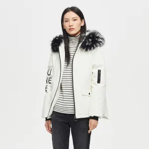 Fur collar white parka down